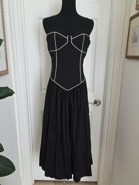 Caroline Constas Black Midi Dress with White Piping. Size S.